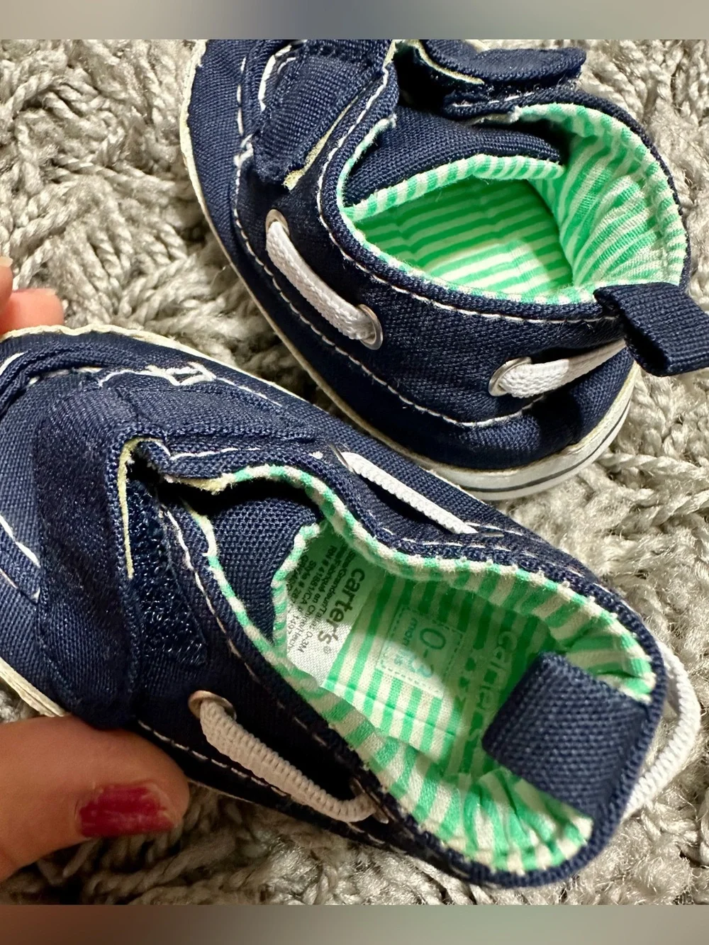 Carter's Navy Canvas Baby Slip-On Shoes with Green Striped Lining
